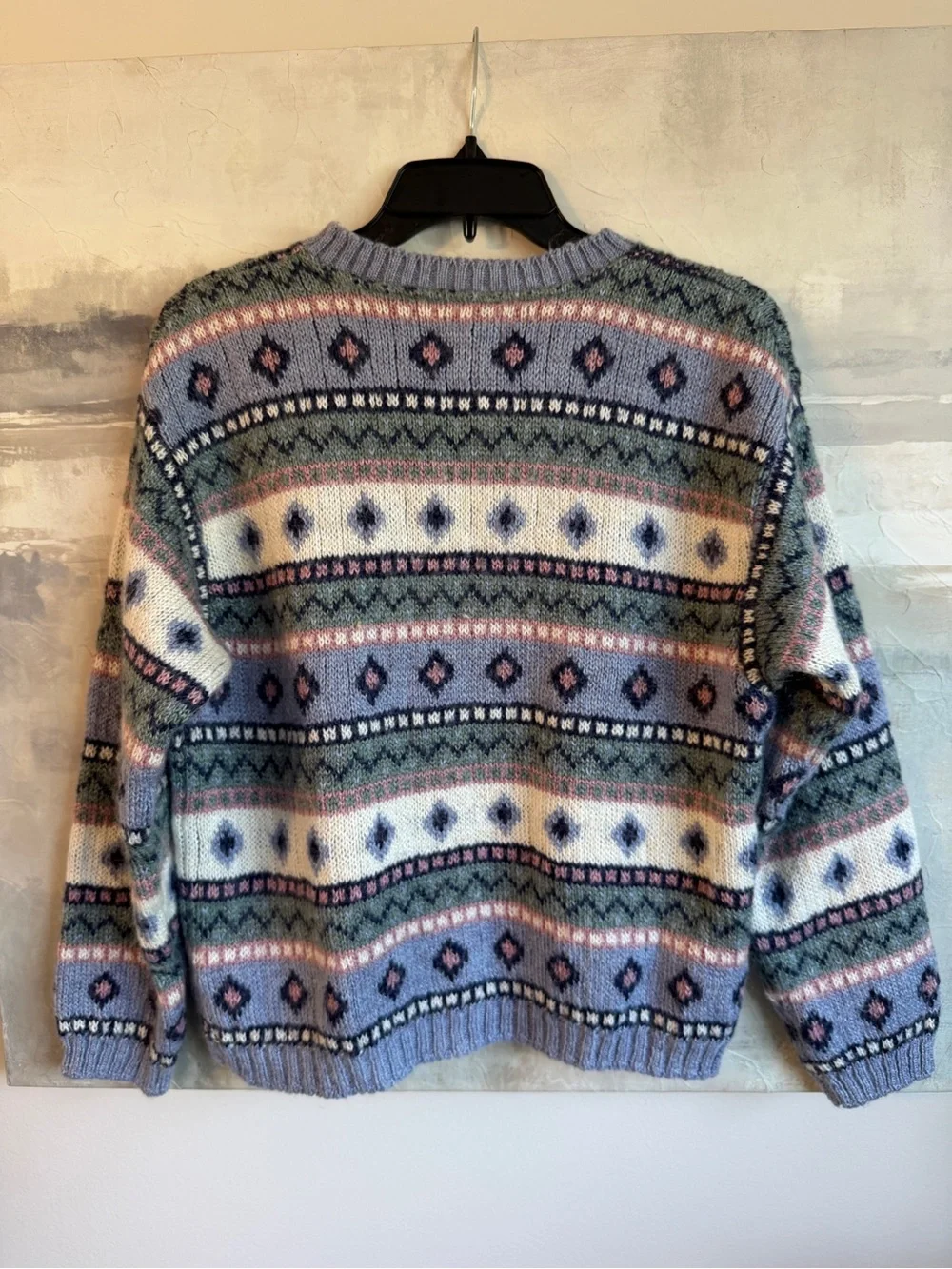 L.L.Bean Fair Isle Wool Blend Cardigan Sweater Lavender Nordic Cottagecore Y2K M